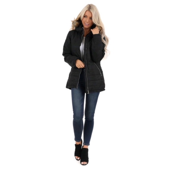 Midnight Puffy Winter Coat W/Pockets & Fur Hood L - Picture 10 of 16